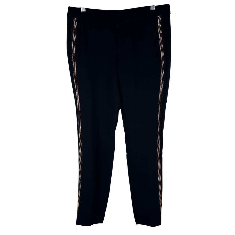 Rag & Bone Trousers 4 Black Tuxedo Stripe Gold Embroidered Quiet Luxury Pants US
